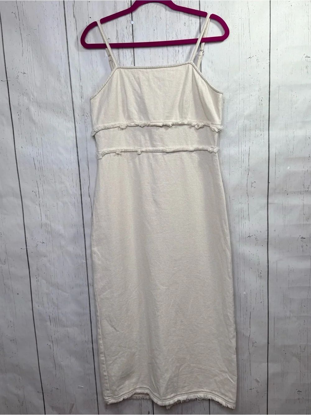 Gilli Cream Cotton Midi Dress Size M Raw Hem Cottagecore Boho Fairycore Coastal
